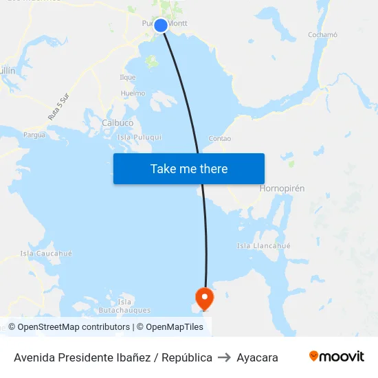 Avenida Presidente Ibañez / República to Ayacara map