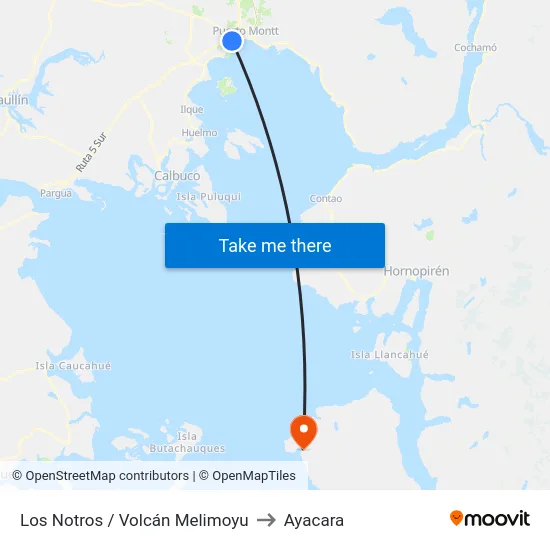 Los Notros / Volcán Melimoyu to Ayacara map