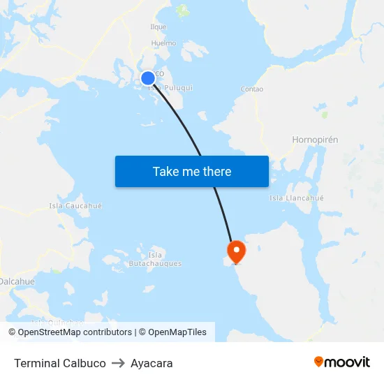 Terminal Calbuco to Ayacara map