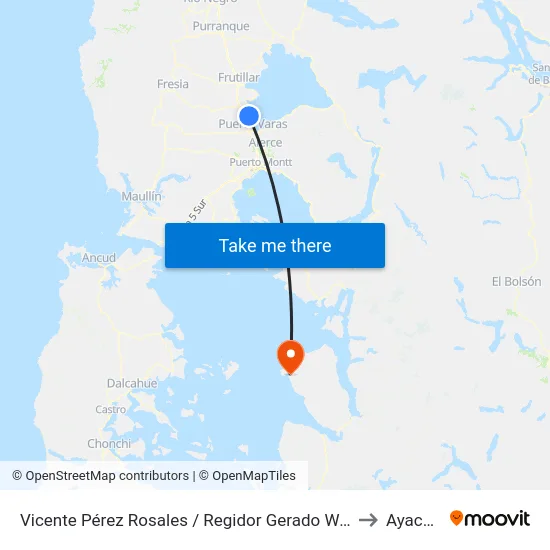Vicente Pérez Rosales / Regidor Gerado Werner to Ayacara map