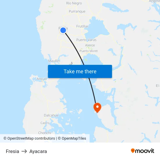 Fresia to Ayacara map