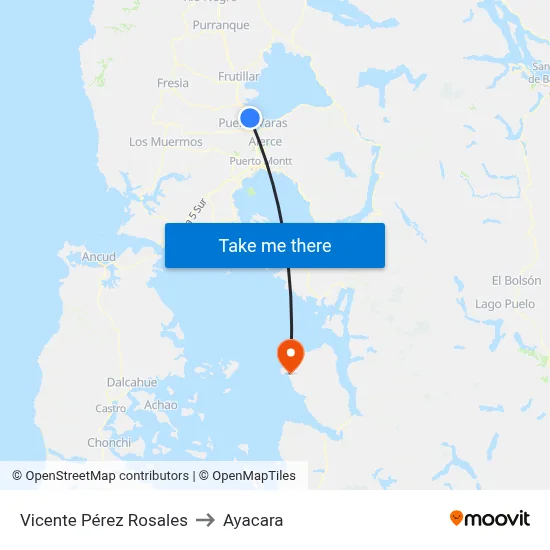 Vicente Pérez Rosales to Ayacara map