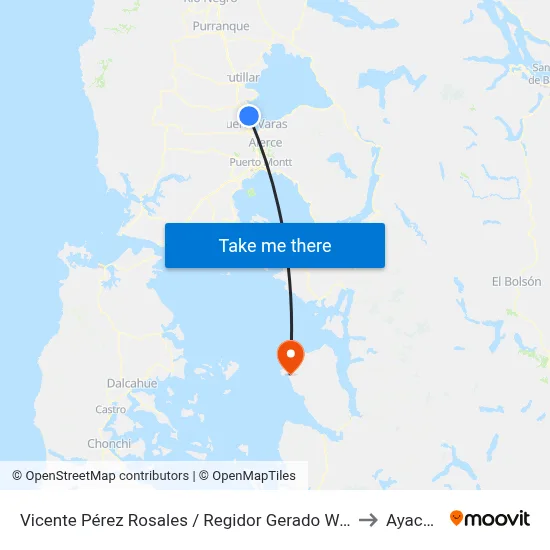 Vicente Pérez Rosales / Regidor Gerado Werner to Ayacara map