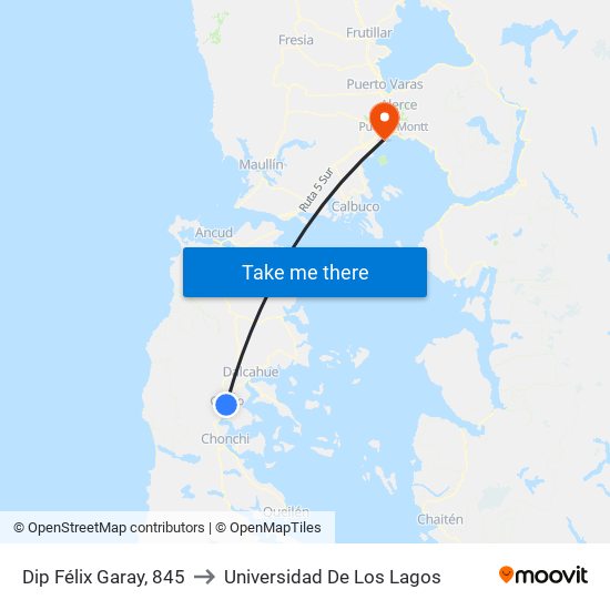 Dip Félix Garay, 845 to Universidad De Los Lagos map
