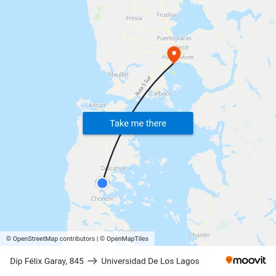 Dip Félix Garay, 845 to Universidad De Los Lagos map