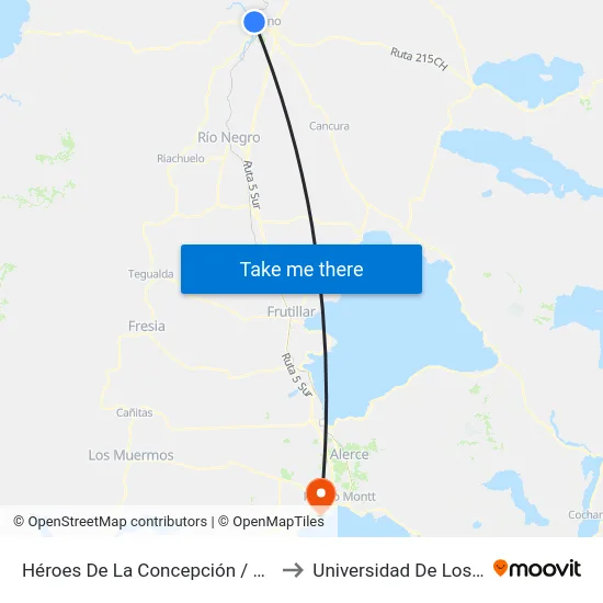 Héroes De La Concepción / Potrerillos to Universidad De Los Lagos map