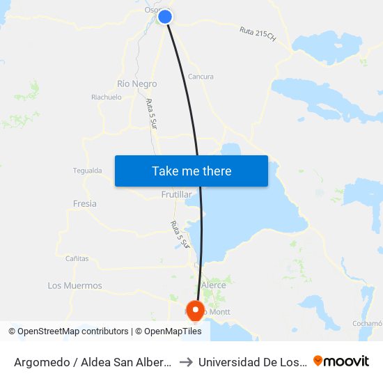 Argomedo / Aldea San Alberto Magno to Universidad De Los Lagos map
