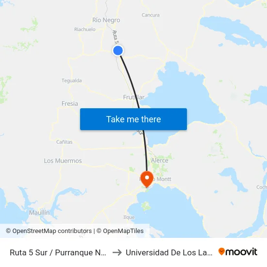 Ruta 5 Sur / Purranque Norte to Universidad De Los Lagos map