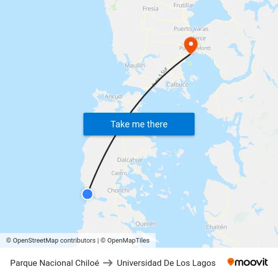Parque Nacional Chiloé to Universidad De Los Lagos map