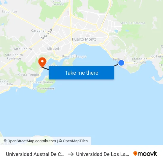 Universidad Austral De Chile to Universidad De Los Lagos map