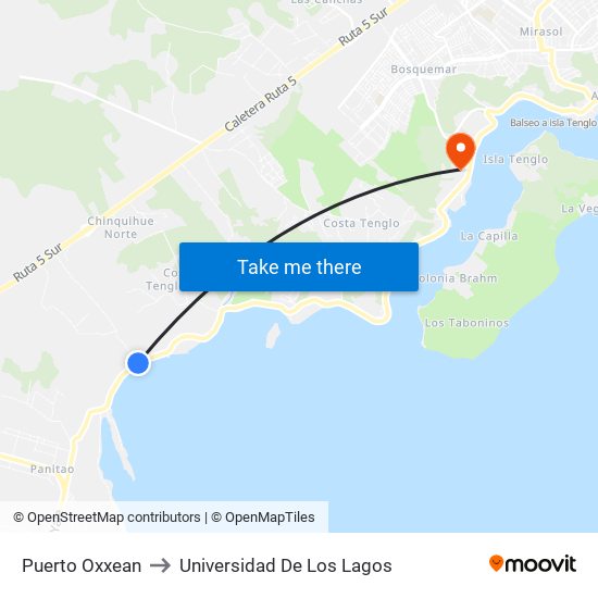 Puerto Oxxean to Universidad De Los Lagos map