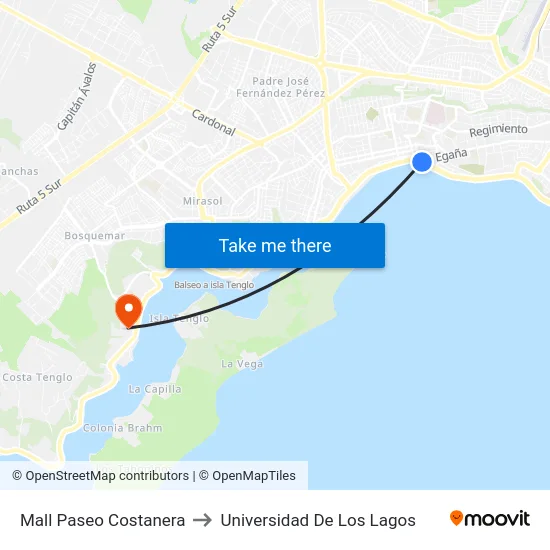 Mall Paseo Costanera to Universidad De Los Lagos map