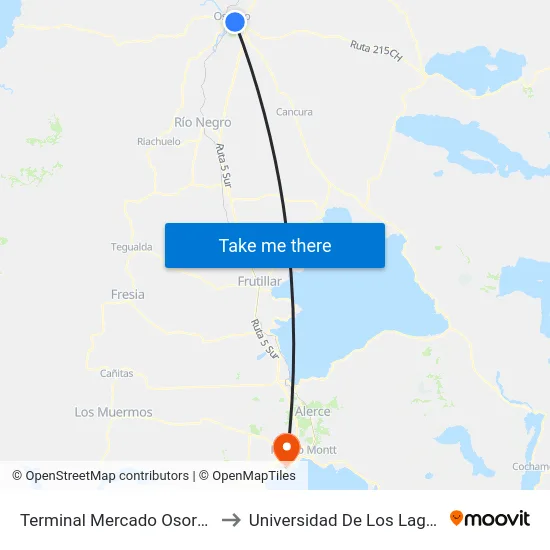 Terminal Mercado Osorno to Universidad De Los Lagos map
