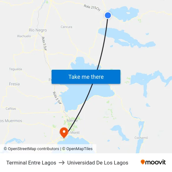 Terminal Entre Lagos to Universidad De Los Lagos map