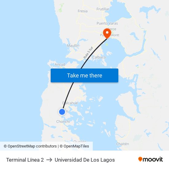 Terminal Línea 2 to Universidad De Los Lagos map