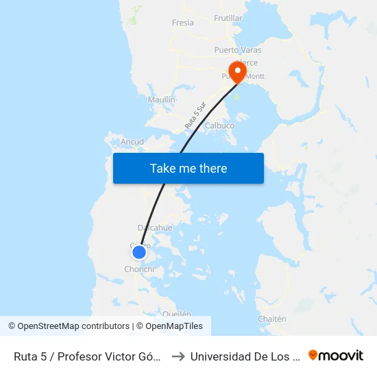 Ruta 5 / Profesor Victor Gómez Sur to Universidad De Los Lagos map
