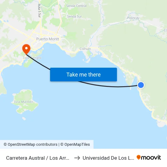 Carretera Austral / Los Arrayanes to Universidad De Los Lagos map