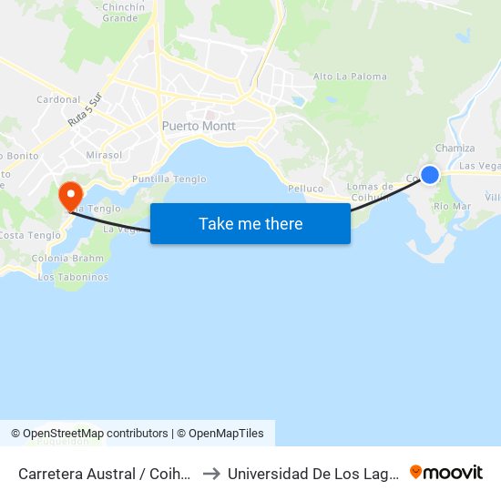 Carretera Austral / Coihuín to Universidad De Los Lagos map