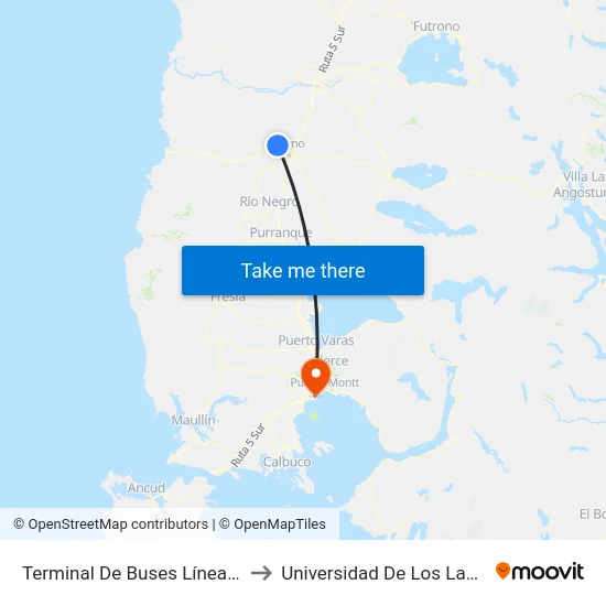 Terminal De Buses Línea 45 to Universidad De Los Lagos map