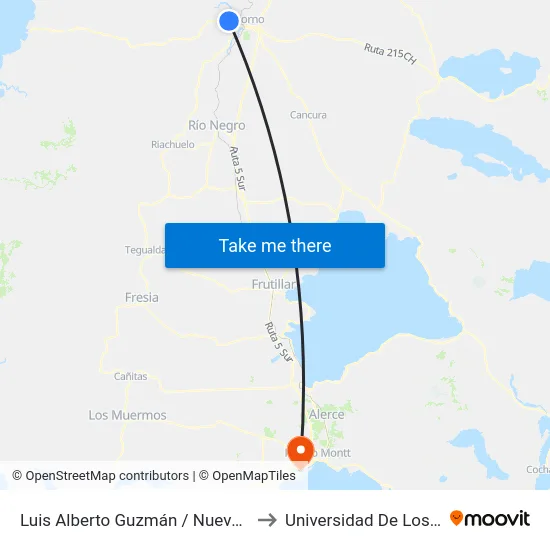 Luis Alberto Guzmán / Nueva Imperial to Universidad De Los Lagos map