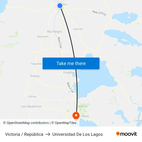Victoria / República to Universidad De Los Lagos map