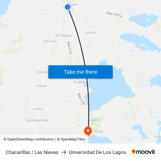 Chacarillas / Las Nieves to Universidad De Los Lagos map