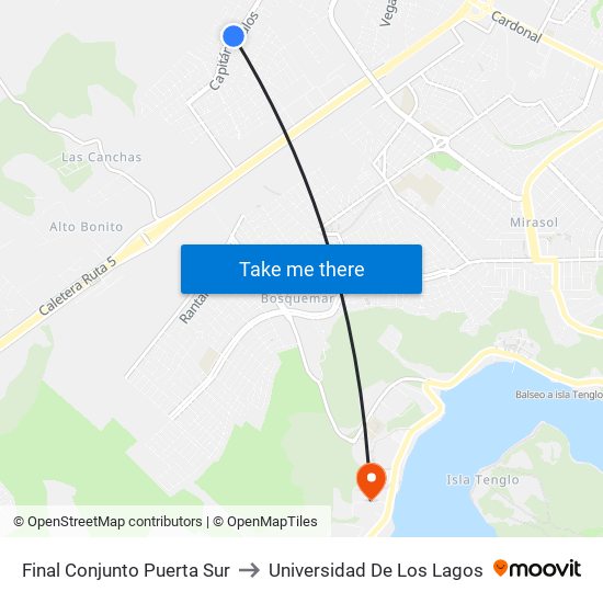 Final Conjunto Puerta Sur to Universidad De Los Lagos map