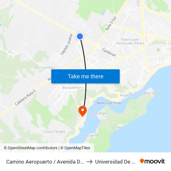 Camino Aeropuerto / Avenida Dagoberto Godoy to Universidad De Los Lagos map