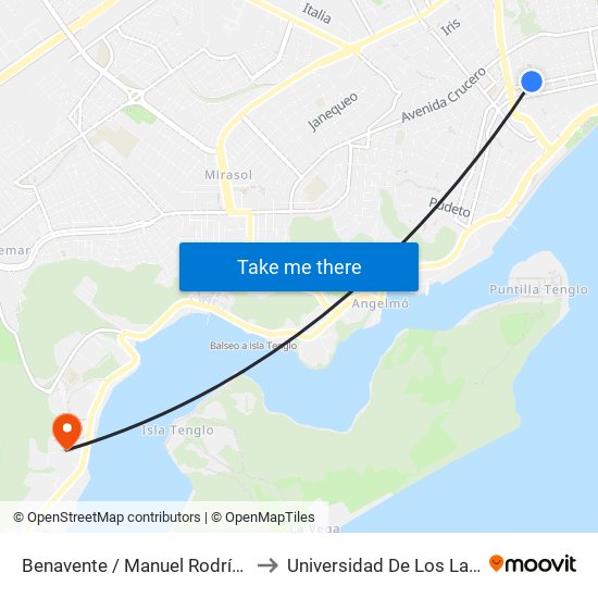 Benavente / Manuel Rodríguez to Universidad De Los Lagos map
