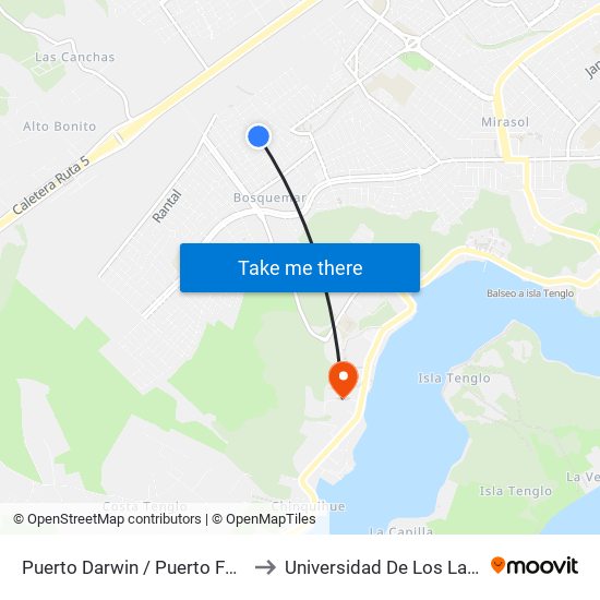 Puerto Darwin / Puerto Fonck to Universidad De Los Lagos map