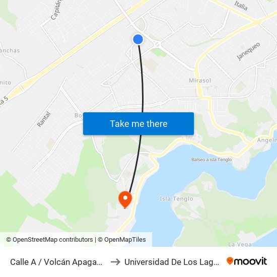 Calle A / Volcán Apagado to Universidad De Los Lagos map