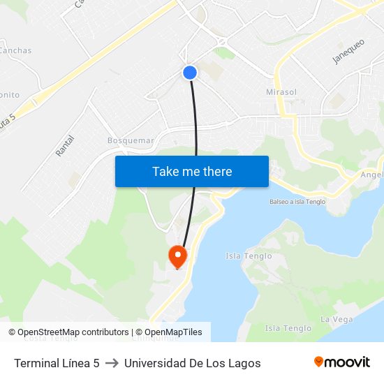 Terminal Línea 5 to Universidad De Los Lagos map