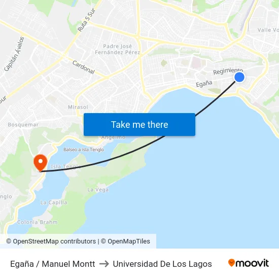 Egaña / Manuel Montt to Universidad De Los Lagos map