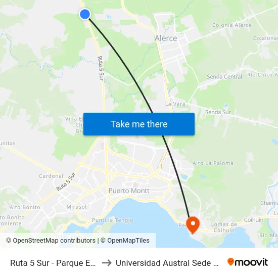 Ruta 5 Sur - Parque Empresarial to Universidad Austral Sede Puerto Montt map