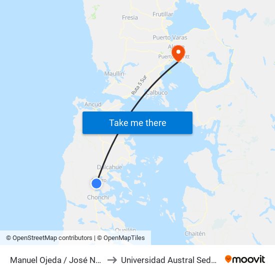 Manuel Ojeda / José Narciso Vargas to Universidad Austral Sede Puerto Montt map