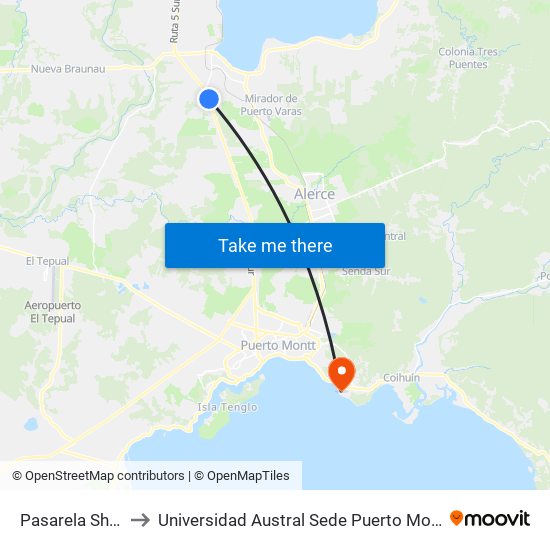 Pasarela Shell to Universidad Austral Sede Puerto Montt map