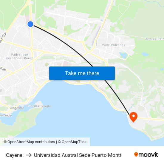 Cayenel to Universidad Austral Sede Puerto Montt map