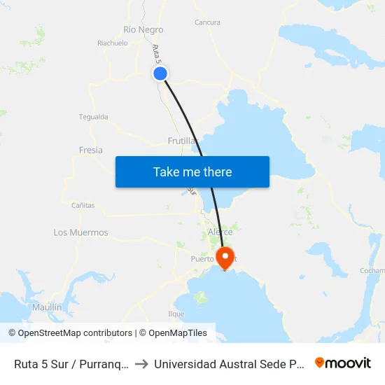 Ruta 5 Sur / Purranque Norte to Universidad Austral Sede Puerto Montt map