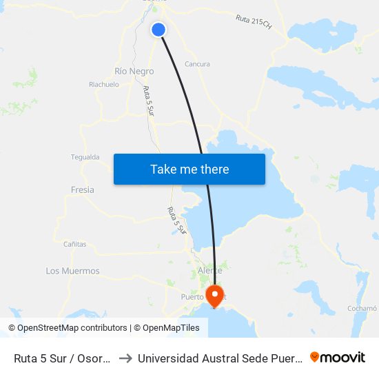 Ruta 5 Sur / Osorno Sur to Universidad Austral Sede Puerto Montt map