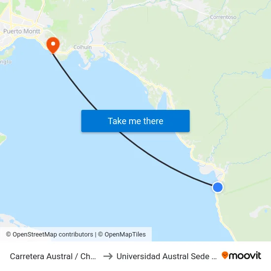Carretera Austral / Chaicas Centro to Universidad Austral Sede Puerto Montt map