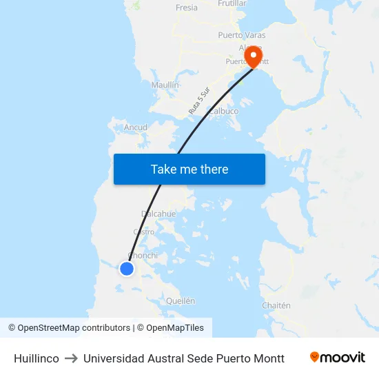 Huillinco to Universidad Austral Sede Puerto Montt map