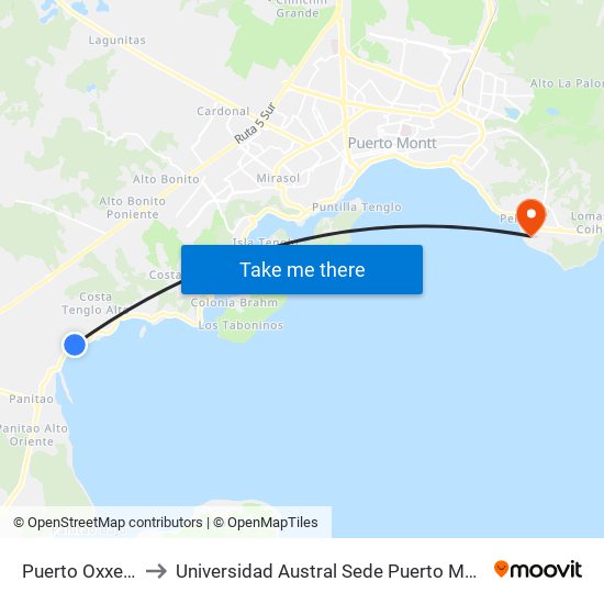 Puerto Oxxean to Universidad Austral Sede Puerto Montt map