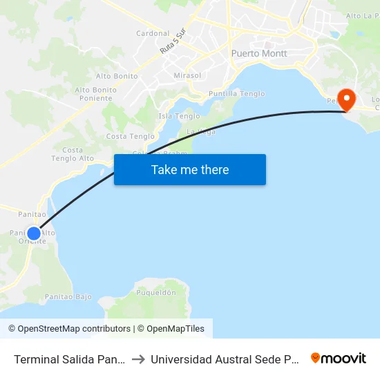 Terminal Salida Panitao Alto to Universidad Austral Sede Puerto Montt map