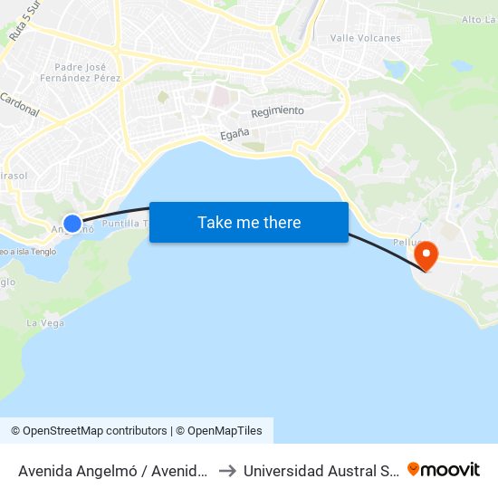 Avenida Angelmó / Avenida Pacheco Altamirano to Universidad Austral Sede Puerto Montt map