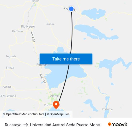 Rucatayo to Universidad Austral Sede Puerto Montt map