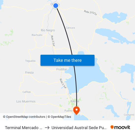 Terminal Mercado Osorno to Universidad Austral Sede Puerto Montt map