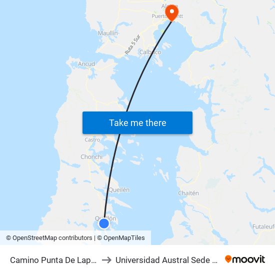 Camino Punta De Lapas Km. 2, 4 to Universidad Austral Sede Puerto Montt map