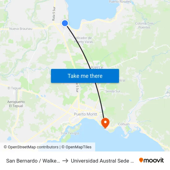 San Bernardo / Walker Martinez to Universidad Austral Sede Puerto Montt map