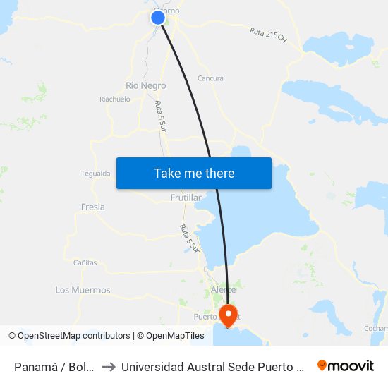 Panamá / Bolivia to Universidad Austral Sede Puerto Montt map