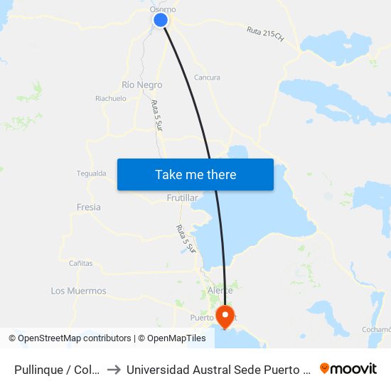 Pullinque / Colbún to Universidad Austral Sede Puerto Montt map
